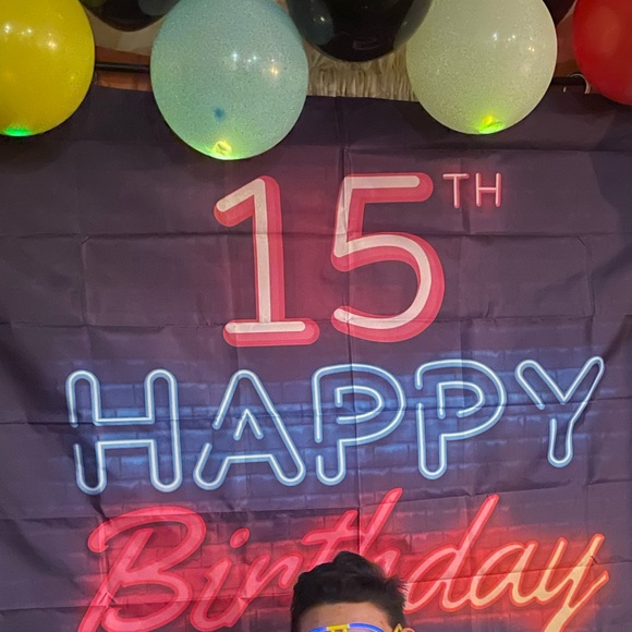 Glow Neon 15th Birthday Photo Backdrop Banner and Colorful Glow Light Balloons - Picture 10 of 10